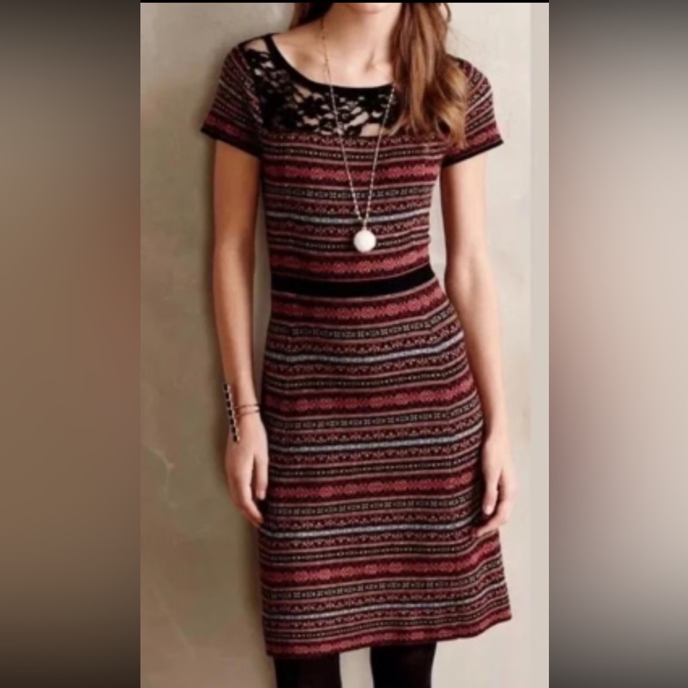 SPARROW Anthropologie Sweater Dress Boho Lace Cap Sleeve Orange Black Large